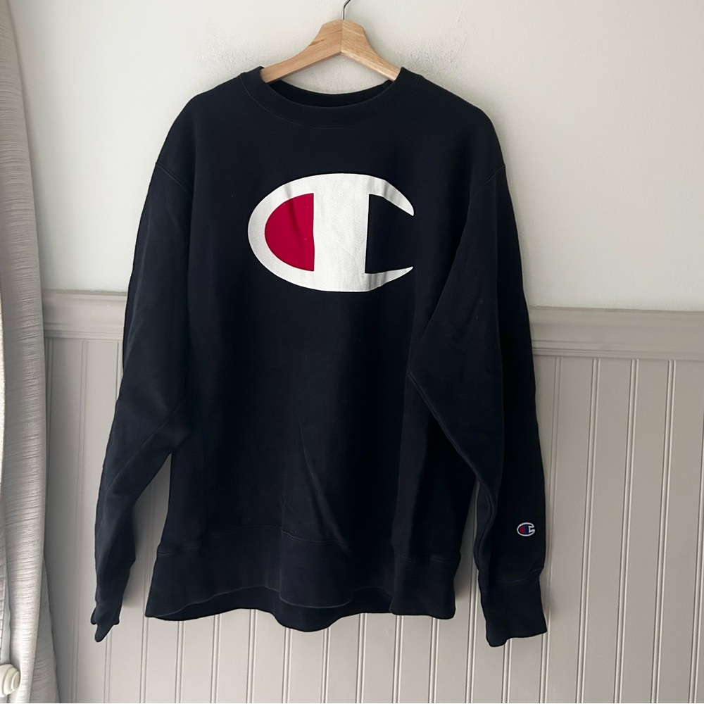 Vintage 90s Champion Men's Large Navy Sweatshirt Reverse Weave